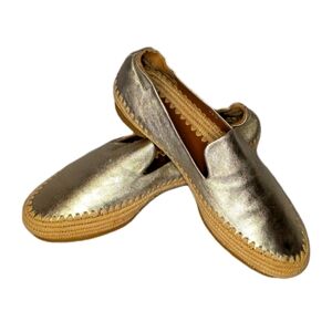 Robert Clergerie Paris Irmis 2 Gold Metallic Leather Espadrilles EU 36.5 US 6.5